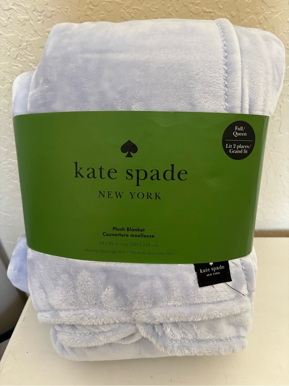 Kate Spade Plush Blanket Full/Queen Light Blue Super Soft 98x92 NWT